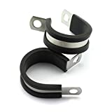 HJ Garden 6pcs 1 inch Rubber Cushioned Cable Clamp 304 Stainless Steel Buffer and Insulated Hose Clamp/R Shape Metal Clamp/Tube Holder Fastener for Tube/Pipe or Wire Cord Installation