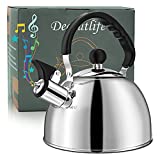 Tea Kettle Stovetop 2.1 Quart Mirror Finished Stainless Steel Whistling Teakettle For Stovetop Tea Pot with Folding Cool Grip Ergonomic Handle Small Tea Pot Water Boiler for Home Kitchen