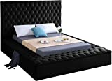 Meridian Furniture Bliss Collection Modern | Contemporary Velvet Upholstered Bed with Deep Button Tufting and Storage Compartments in Rails and Footboard, Black, Queen