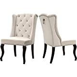 Meridian Furniture Suri Collection Modern | Contemporary Velvet Upholstered Dining Chair, Wood Legs, Luxurious Button Tufting, Nailhead Trim, Set of 2, 23" W x 26" D x 41" H, Cream