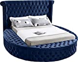 Meridian Furniture Luxus Collection Modern | Contemporary Round Shaped Velvet Upholstered Bed with Deep Button Tufting and Footboard Storage, Queen, Navy