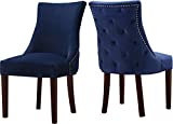 Meridian Furniture Hannah Collection Modern | Contemporary Velvet Upholstered Dining Chair with Wood Legs, Button Tufting, Nailhead Trim, Set of 2, 20.5" W x 25" D x 38.5" H, Navy