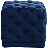 Meridian Furniture Stella Collection Modern | Contemporary Velvet Upholstered Ottoman / Stool with Deep Button Tufting and Solid Wood Frame, Navy, 18" W x 18" D x 17" H