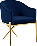 Meridian Furniture Xavier Collection Modern | Contemporary Velvet Upholstered Dining Chair with Sturdy Steel X Shaped Legs, 25.5" W x 24.5" D x 31.5" H, Navy