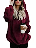 American Trends Oversized Sweatshirts for Women Athletic Womens Sherpa Hoodie Fluffy Women's Hoodies Pullover with Pockets Burgundy Large