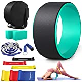 RENRANRING Yoga Wheel for Back Pain - 12 in 1 Yoga Wheel Set, Yoga Kit with Yoga Blocks 2 Pack and Strap, 3 Loop Bands, 3 Resistance Bands,Perfect Yoga Equipment for Relieves Strain to Muscles (Blue)
