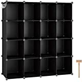 C&AHOME Cube Storage Organizer, 16-Cube Shelves Units, Closet Cabinet, DIY Plastic Modular Book Shelf, Ideal for Bedroom, Living Room, Office, 48.4" L × 12.4" W × 48.4" H Black