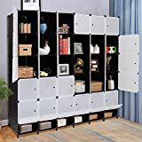 VINGLI Cube Storage Organizer, Plastic Closet Cabinet, DIY Plastic Modular Book Shelf Unit, Cube Shelves with Doors and Hanging Rods,30 Cubes