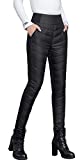 GGUHHU Womens Classic Elastic High Waist Quilted Padded Tapered Leg Long Down Pants (X-Large, Black)