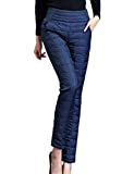 Yeokou Women's Winter High-Rise Quilted Windbreaker Puffer Down Pant Trousers (Small, Dark Blue)