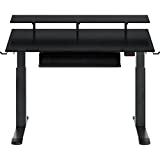 Rolanstar Standing Desk Dual Motor with USB Charging Ports, 55" Adjustable Height Desk with Keyboard Tray and Monitor Shelf, Electric Standing Desk with Double Headphone Hook, Black