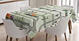 Ambesonne Railroad Tablecloth, Style Arrangement of Roads and Trains Locomotives Cartoon Pattern, Rectangular Table Cover for Dining Room Kitchen Decor, 52" X 70", Pale Green