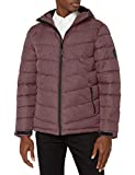 Perry Ellis Men's Heather Puffer Jacket with Hood, Port, Large