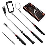 Unique Gifts for Men 5PCS Telescoping Magnetic Pick Up Tool Kit with 1 lb and 15 lb Pickup Rod, Round and Square 360 Swivel Adjustable Inspection Mirror and Telescoping Flexible LED Flashlight