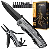 CRANACH Multitool Camping Knife 16 Tools Survival Kit,Fishing Hiking with Pouch Pocket Knife Pliers Screwdrivers Can Bottle Opener Sheath, Safety Lock,EDC Cool Utility Tool Gadget Gifts for Men Women