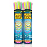 PartySticks Glow Sticks Party Supplies 200pk - 8 Inch Glow in the Dark Light Up Sticks Party Favors, Glow Party Decorations, Neon Party Glow Necklaces and Glow Bracelets with Connectors