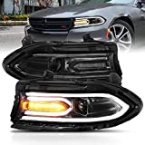 AmeriLite Square Projector Dual LED Signal DRL Light Tube Headlight Pair for 2015-2018 Dodge Charger - Passenger and Driver Side