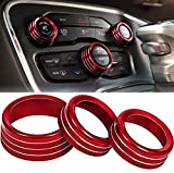 TOOLEPIC for Dodge Challenger Charger Accessories 2015-2021 - Decor Trim Rings Set of 3 - Best Aluminum Alloy Ruby Red - Air Conditioning Volume Radio Button Knob Cover