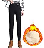 niyokki Womens Warm Sherpa Fleece Lined Leggings, Winter High Waisted Stretchy Thick Cashmere Thermal Pants (Black, S)