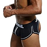 JOCKMAIL Men Open Back Underwear Men Boxer Shorts Cotton Backless Gay Underwear (M, Black)