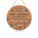 TOARTi Funny Baby Sleeping Hanging Sign Plaque, Do Not Knock Or Ring The Bell, Round Wooden Door Hanger for Baby Room, Nursery, Front Door, Door Knob Decor (12x12inch)