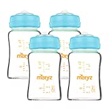 Matyz 4-PACK Wide Mouth Glass Breast Milk Storage Containers With Lids (Blue, 6 Oz Each) - Glass Freezer Safe Breastmilk Storage Bottles - Breast Pump Accessories For Medela Spectra Avent Breast Pumps