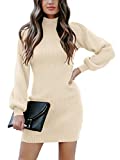 ANRABESS Women High Neck Long Sleeve Casual Knit Sweater Bodycon Dress for Winter A145kaqi-M Apricot