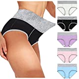 OutTop01 5 Pack Cotton Stretch Underwear for Women Comfy High Waisted Soft Briefs Ladies Patchwork Breathable Panties (#01-Multicolor, L)