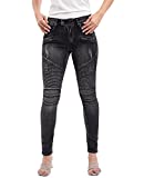 Womens Skinny Ripped Moto Biker Jeans Zip Rider Stretch Denim Outdoor Pants Size 8 Black