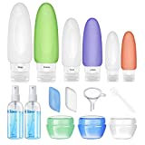 16 PCS Silicone Travel Bottles Set, KIKOMO TSA Approved Leak Proof Squeezable Travel Accessories, Travel Size Containers with Tag for Toiletries Shampoo Conditioner