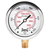 Winters 2-1/2" Dial Size, Liquid Filled Industrial Pressure Gauge, Brass Internals, Stainless Steel Case, Dual Scale 0-5,000 psi/kPa, 1.5% Acc, 1/4" NPT Bottom Mount, Glycerin Filled Pressure Gauge