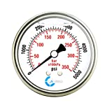 CARBO Instruments 2 1-2" Pressure Gauge, Stainless Steel Case, Chrome Plated Brass Connection, Lqiuid Filled, 0-5000 psi/kPa, Back Mount 1/4" NPT