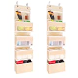 JARLINK 2 Pack 5-Shelf Over Door Hanging Organizer, Wall Mount Storage for Bedroom, Clear Window and PVC Pocket for Storage Cosmetics, Stationery, Sundries, Silk Printing (Beige)