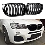 F25 Grille, ABS Front Replacement Kidney Grill for X3 Series F25 2015-2017 X4 Series F26 Gloss Black