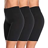 K-CHEONY Cotton Spandex Stretch Anti Chafing Boy Shorts Safety Panty Bike Shorts,Slip Shorts for Under Dresses (Black, 3 Pack, Large)