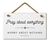 Marvin Gardens Designs Farmhouse Style Bible Verse Wall Decor Wood Sign 9.5 x 5.5 Inch Wood Made in The USA (Pray About Everything (White), 9.5 x 5.5)