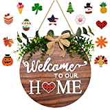 Welcome Sign For Front Door Interchangeable Seasonal Welcome Sign Welcome To Our Home Sign Outdoor Porch Decor Housewarming Gifts Holiday Halloween Christmas Outdoor Home Decor 11.9" Round(Brown)