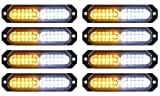 ASPL 8pcs Sync Feature Ultra Slim 12-LED Surface Mount Flashing Strobe Lights for Truck Car Vehicle LED Mini Grille Light Head Emergency Beacon Hazard Warning lights (Amber/White)