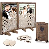 GLM Wedding Guest Book Alternative, Drop Top Wooden Frame with 160 Hearts, 4 Large Hearts, and Sign, Rustic Wedding Decorations for Reception, Baby Shower, and Funeral Guest Books (Brown)