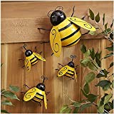 Metal Wall Art, 4PCS Metal Bumble Bee Wall Décor, 3D Iron Bee Art Sculpture Hanging Wall Decorations for Outdoor Home Garden Patio Yard Lawn Fence