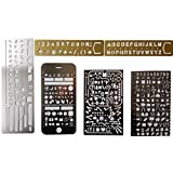 Trycooling 6 in 1 Stainless Steel Portable Drawing Graffiti Web UI/iOS/Number Alphabet/Vintage Brass Alphabet & Number Template Ruler Stencils