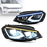 VLAND Start-up Blue LED Headlights Compatible For [2014-2019 VW Volkswagen Golf 7 MK7] With Welcome / Breathe Function Dynamic DRL, Driver & Passenger Side (Don't fit for GTI/GTD/ R /Golf 7.5)