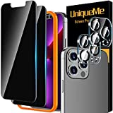 [2+2 Pack] UniqueMe Compatible with iPhone 13 Pro Max 6.7 inch Privacy Screen Protector Tempered Glass and Camera lens Protector, Anti Spy [Easy Installation Frame] Bubble Free Case Friendly