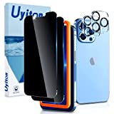 [2+2 Pack] Uyiton Compatible with iPhone 13 Pro Max 6.7 Privacy Screen Protector Tempered Glass + Camera Lens Protector, Anti Spy [Easy Installation Frame] [case Friendly] Bubble Free