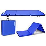 Matladin 6' Folding Tri-fold Gymnastics Gym Exercise Aerobics Mat, 6ft x 2ft x 2in PU Leather Tumbling Mats for Stretching Yoga Cheerleading Martial Arts (Blue)