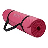 Gaiam Essentials Thick Yoga Mat Fitness & Exercise Mat With Easy-Cinch Yoga Mat Carrier Strap, Pink, 72 InchL X 24 InchW X 2/5 Inch Thick