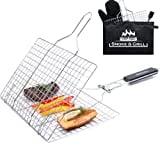 Grill Basket Fish Grill Accessories, Stainless Steel Large Folding Grilling baskets With Handle, Portable Outdoor Camping BBQ Rack for Barbecue Vegetables, Barbeque Griller Cooking Tools Gifts For Man