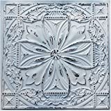 TalissaDecor Faux Tin Ceiling Tile TD10 Old Black White Pack of 10 2'X2' Tiles (~ 40 sq.ft). Easy to Install PVC Panels. Gorgeous Antique Vintage Look Ceiling. Great for Glue up/Drop in Installation.