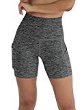 ODODOS Women's 5" High Waist Biker Shorts with Pockets, Tummy Control Non See Through Weokout Sports Athletic Running Yoga Shorts, CharcoalHeather, Large