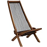 CleverMade Tamarack Folding Rope Chair - Foldable Outdoor Low Profile Wood Lounge Chair for the Patio, Backyard, and Deck, No Assembly Required
